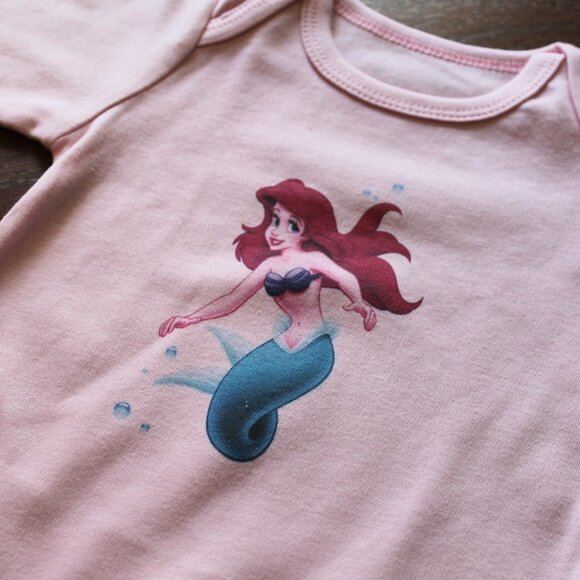 Onesie Disney Ariel Little Mermaid baby girl long sleeve 100% cotton pink new - Picture 4 of 12